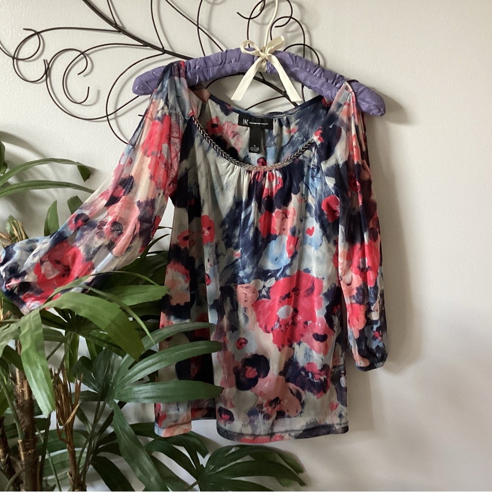 Floral Chiffon Blouse - Pink and Blue